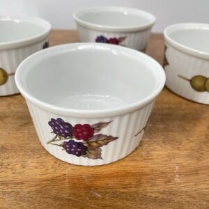 Vintage Royal Worcester Evesham M Ribbed Ramekins Set Of 4 Blackberries Olives